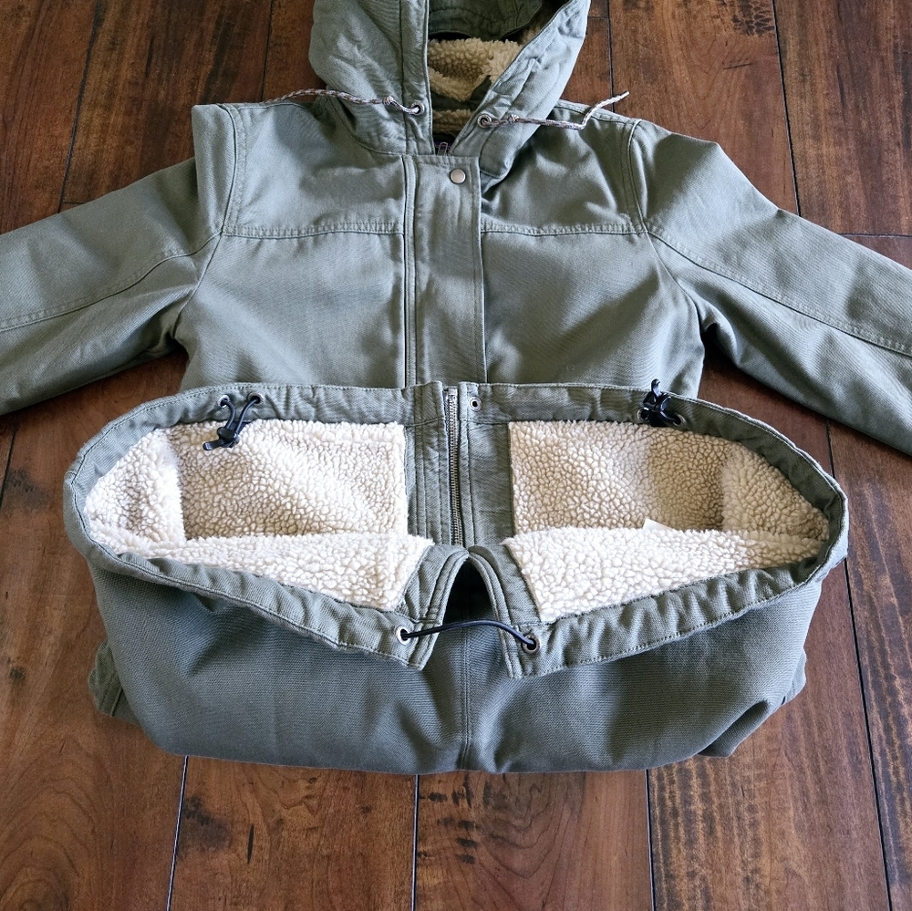 Patagonia Insulated Prairie Dawn Parka Sage Women Cotton Canvas/Sherpa Size S - Picture 7 of 13